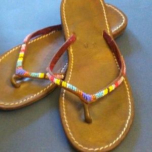 Leather beaded flip flops